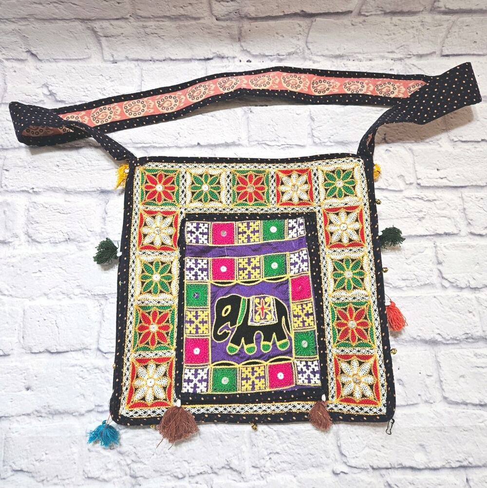 Vintage Embroidered Elephant Boho Crossbody Tassel Mirror Ethnic Festival Purse